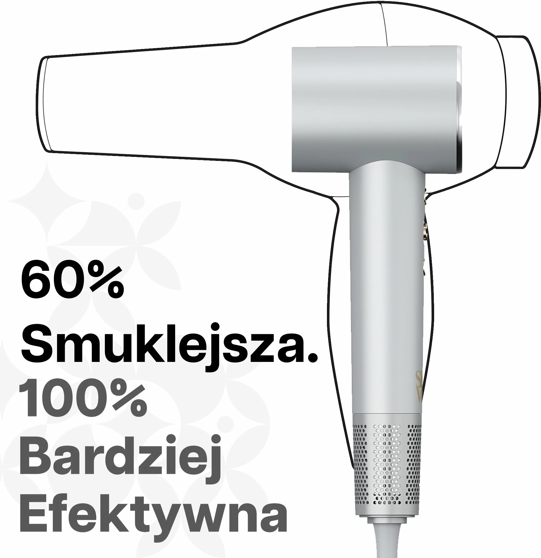 Tharëse flokësh SkinVibe Aurea Family X Plasma SV-001SL 1600W me plazmë, ionizim dhe difuzor, gri metalike, set 3 gryka