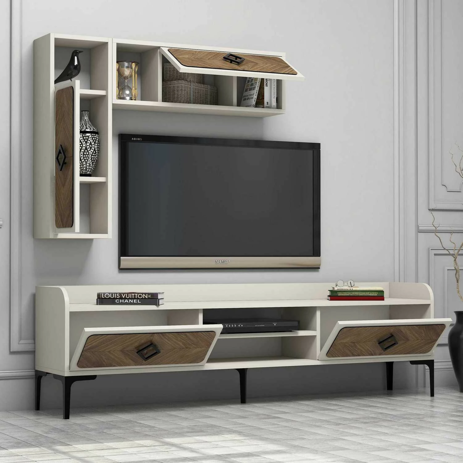 Komodë TV Hanah Home, Samba, krem dhe dru arre