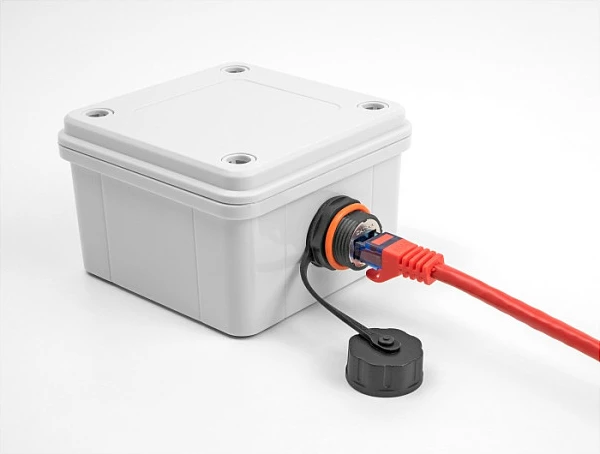 Lidhës kablli RJ45 DeLOCK Cat6A, femër-femër, me fileto M20, IP68, i zi