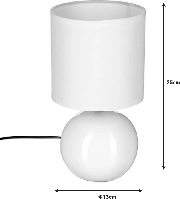 Llambë tavoline PWL-1210 E14 60W qeramike ngjyrë e bardhë me shkëlqim D13x25cm