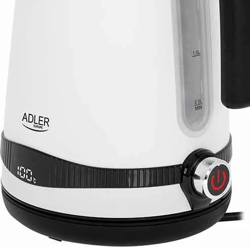 hervues uji elektrik ADLER AD1295w 1.7L LCD, rregullim temperature 40-100°C, 1850-2200W, bardhë/zezë
