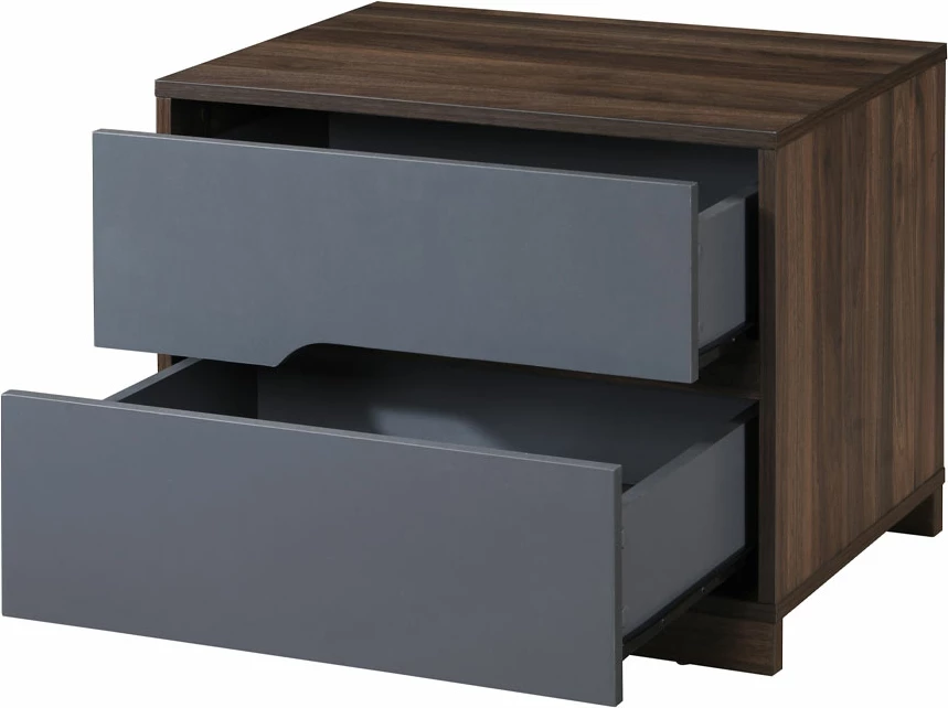 Komodinë GROOVES, 2 sirtarë, ngjyrë arre-gri, 60x45x47cm