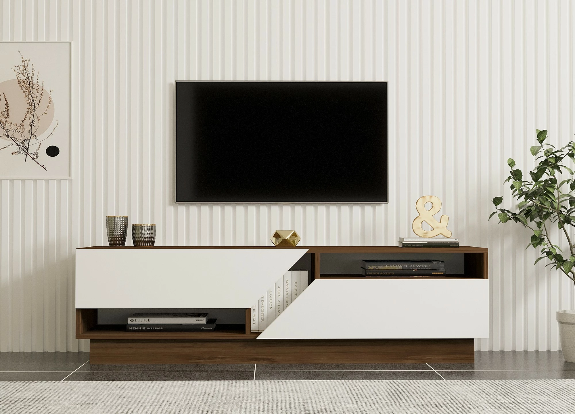 Komodë TV Hanah Home, Koza, ngjyrë arrë dhe e bardhë