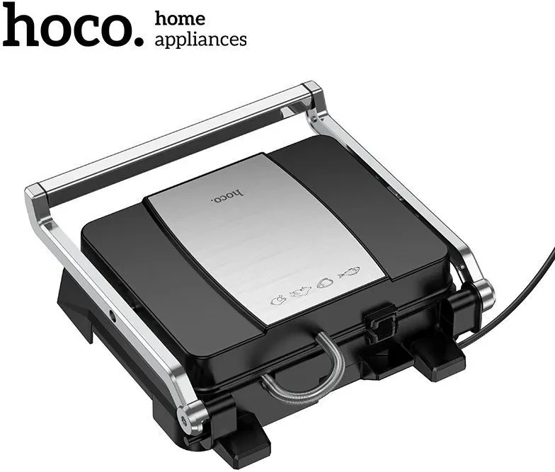 Grill elektrik HOCO HE40 1800W, 5 nivele temperature, 2 pllaka 290×230mm, argjend