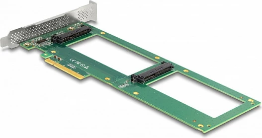 Kartë PCIe DeLOCK PCI Express 4.0 x8 në 2x U.2 NVMe SFF-8639, pasive, gjelbër/gri