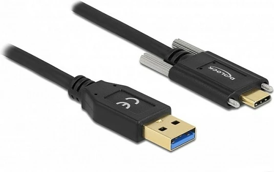 Kabllo USB DeLOCK SuperSpeed USB 3.2 Gen 2, USB-A në USB-C me vida, 2 m, 10 Gbit/s, e zezë