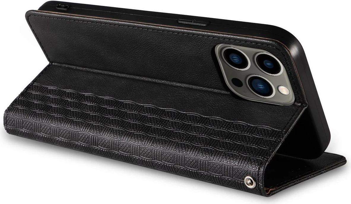 Mbështjellës Hurtel Magnet Strap Case për iPhone 12 Pro Max, me portofol dhe lanyard, i zi
