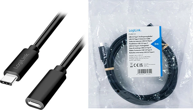 Kabllo USB 2.0 Type-C LogiLink, C mashkull në C femër, 1 m, 100W, e zezë