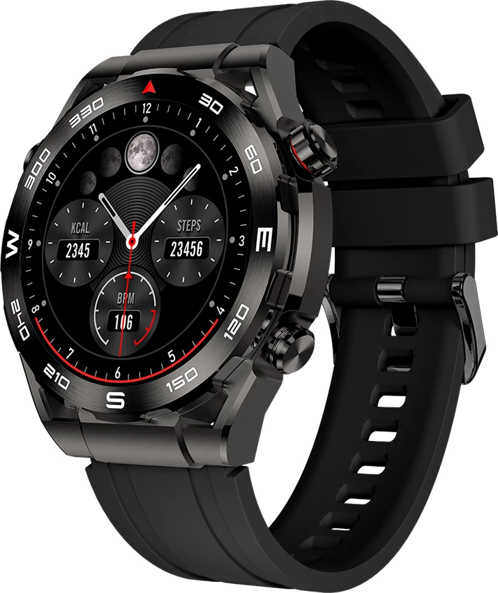Smartwatch Moye Ares 1.43\" AMOLED, thirrje Bluetooth, karikim wireless, IP67, set me 3 rripa, e zezë
