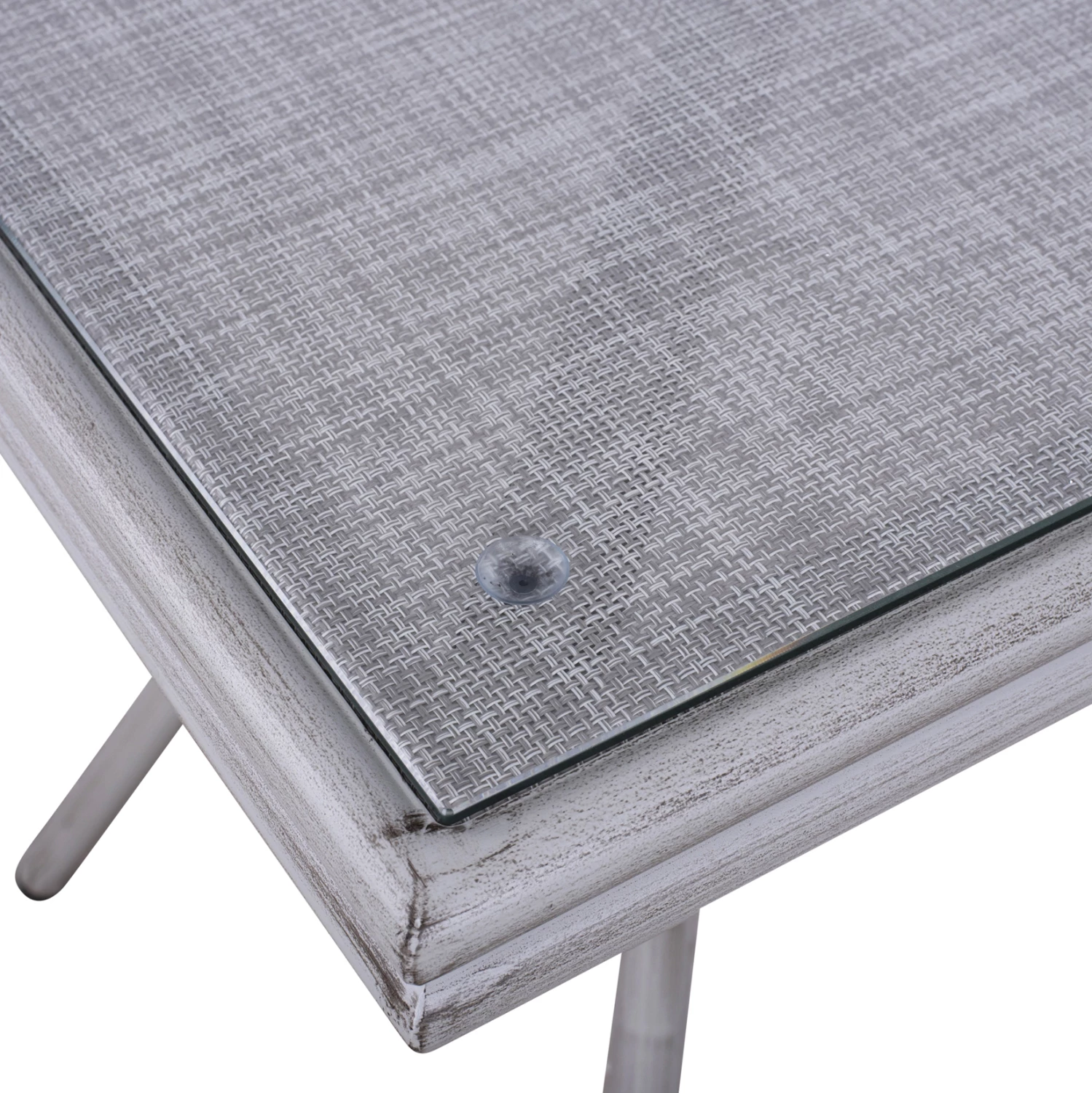 Tavolinë alumini 70X70X76 pamje bambuje FH5568.01 patinë e bardhë me xham