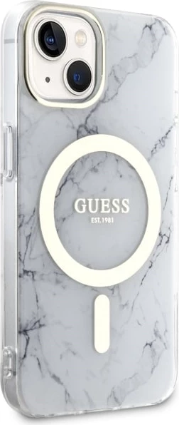Mbështjellës Guess Marble MagSafe për iPhone 14 Plus 6.7", i bardhë