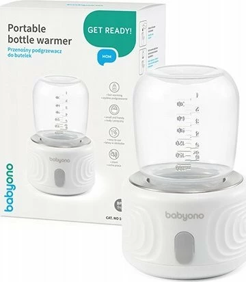 Ngrohës shisheje portativ BabyOno 1645, pa kabllo, bateri 9000 mAh, kontroll digjital temperature, USB-C, set me shishe 180 ml + 5 adaptera, i bardhë
