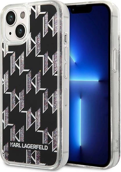 Mbështjellës Karl Lagerfeld KLHCP14MLMNMK për iPhone 14 Plus 6.7", hardcase, Liquid Glitter Monogram, zi