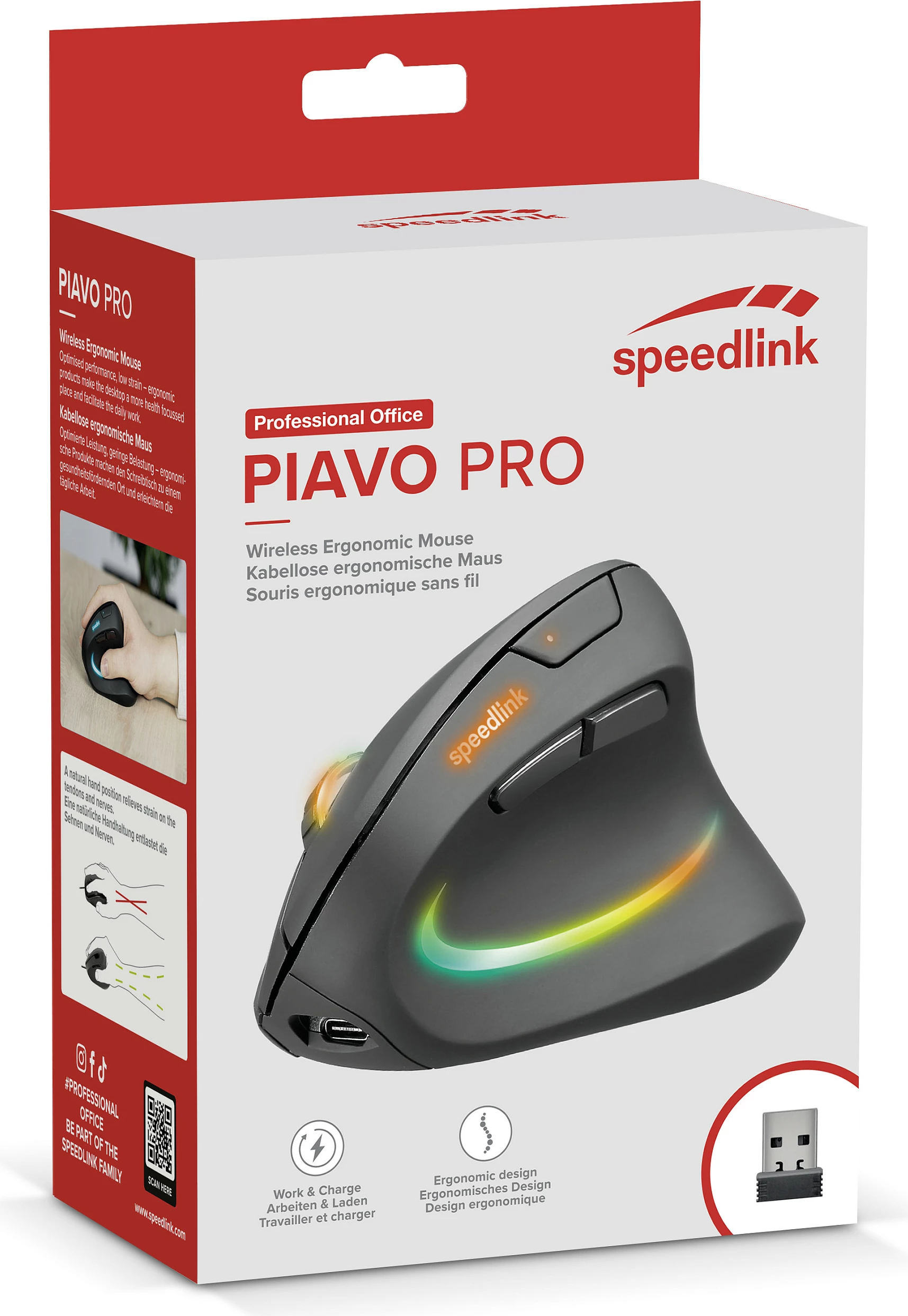 Maus Speedlink PIAVO PRO RGB, 3200 DPI, Wireless, i zi