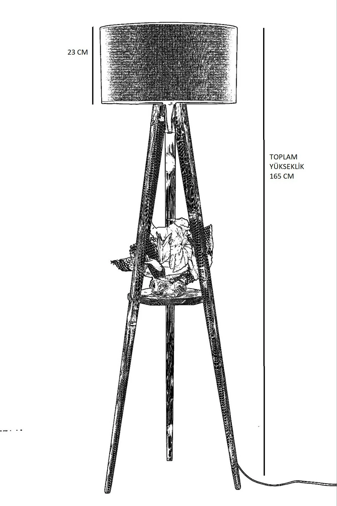 Llambë dyshemeje druri, raft i vogël, abazhur bordo, Opviq Sehbalı Tripod