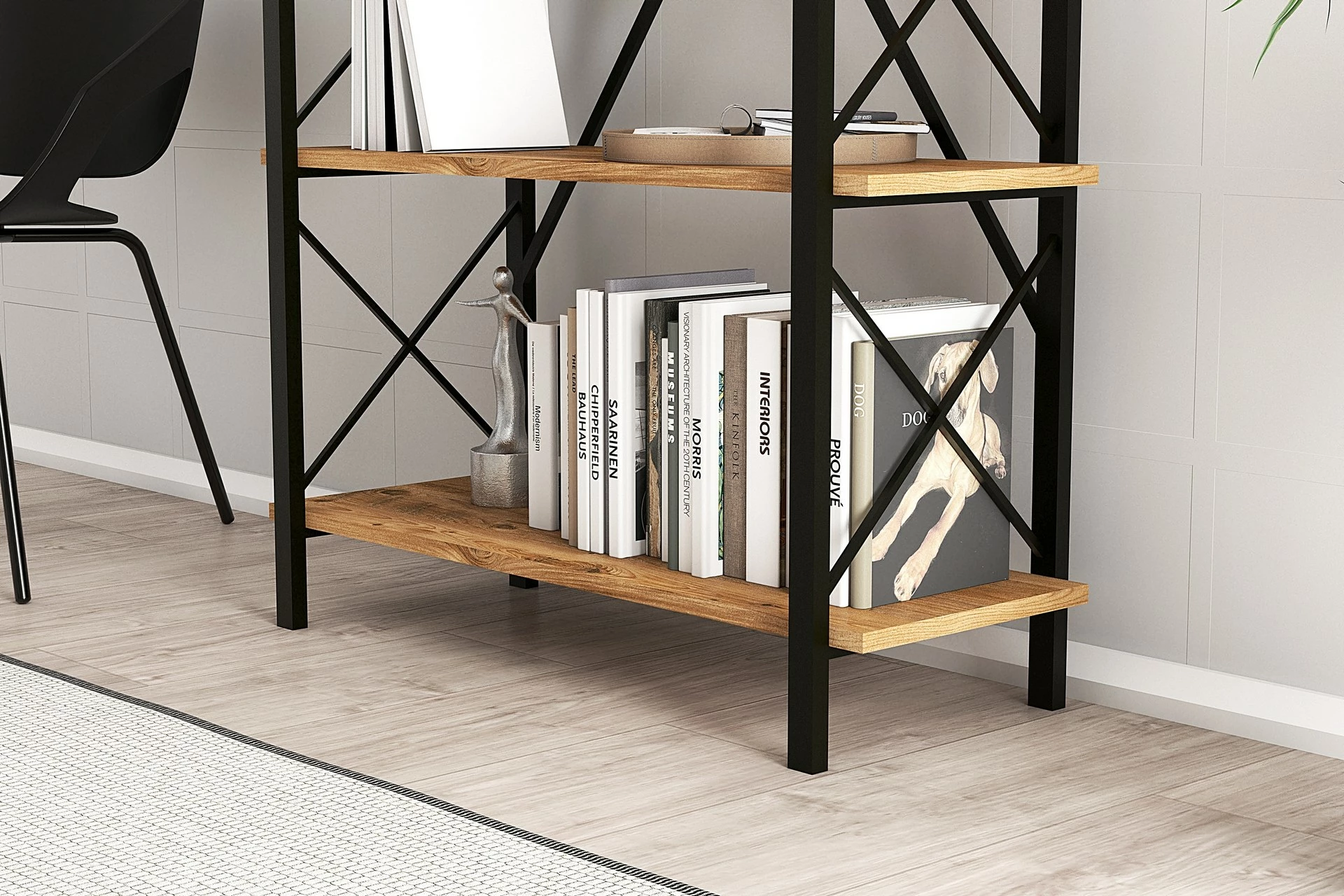 Raft librash Hanah Home, Nero Elit, ngjyrë pishe Atlantike dhe e zezë