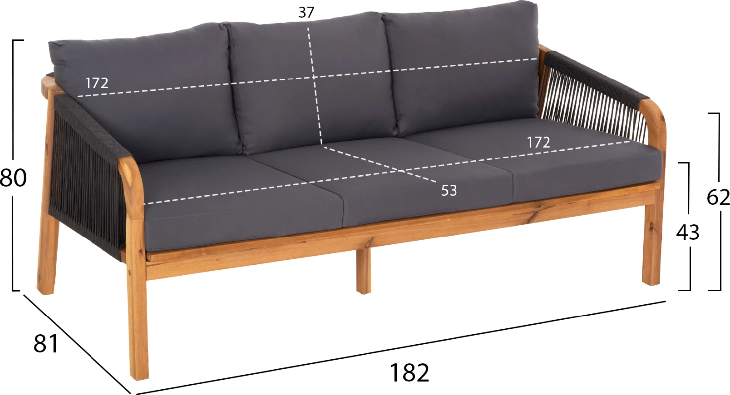 Set ulëse për kopsht ROSSWELL FH6084.01, 4 pjesë, dru akacie/antracit