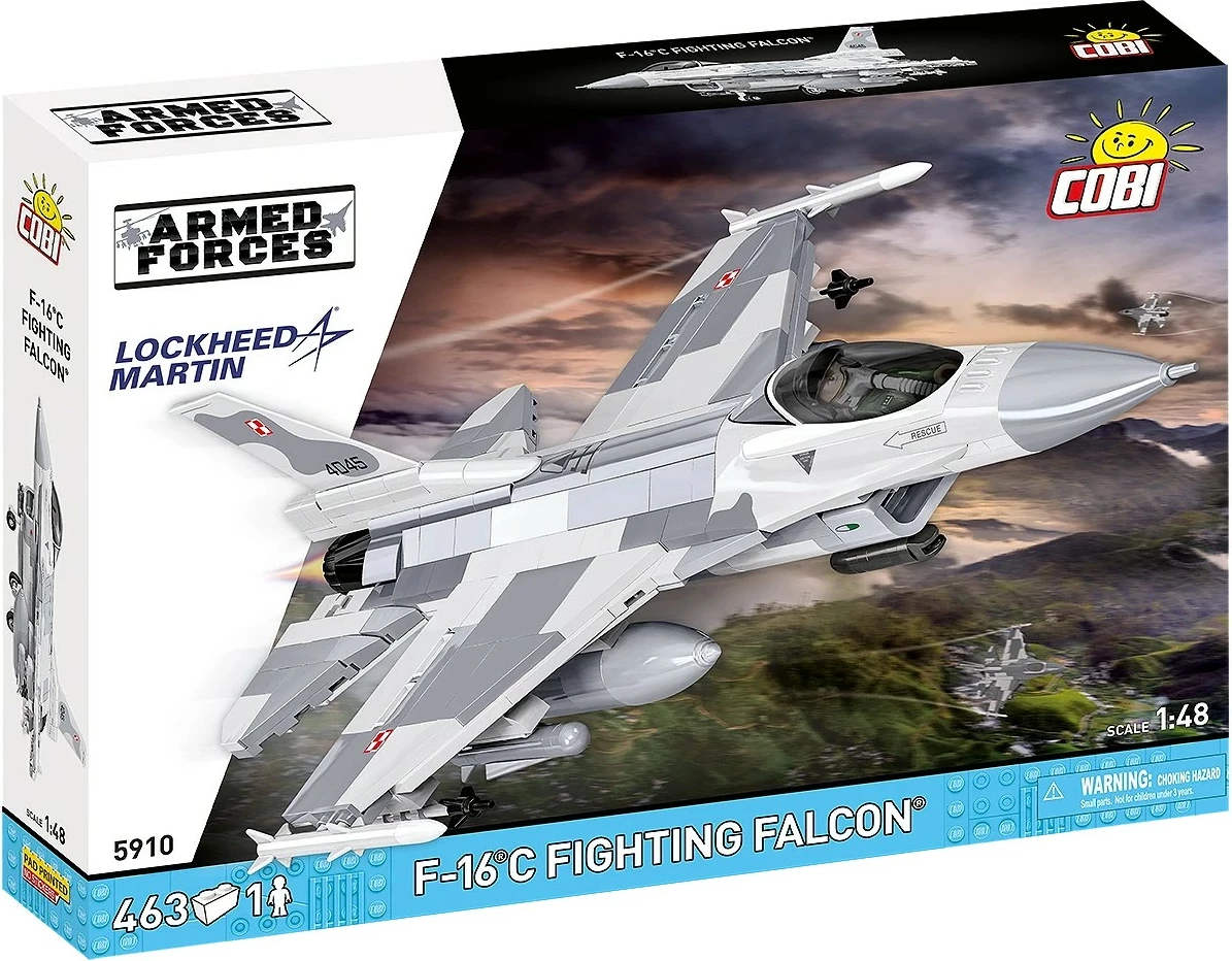Set blloqesh ndërtimi, Cobi, F-16C Fighting Falcon COBI-5910, 463 pjesë, shkallë 1:48, me figurë pilot dhe bazament