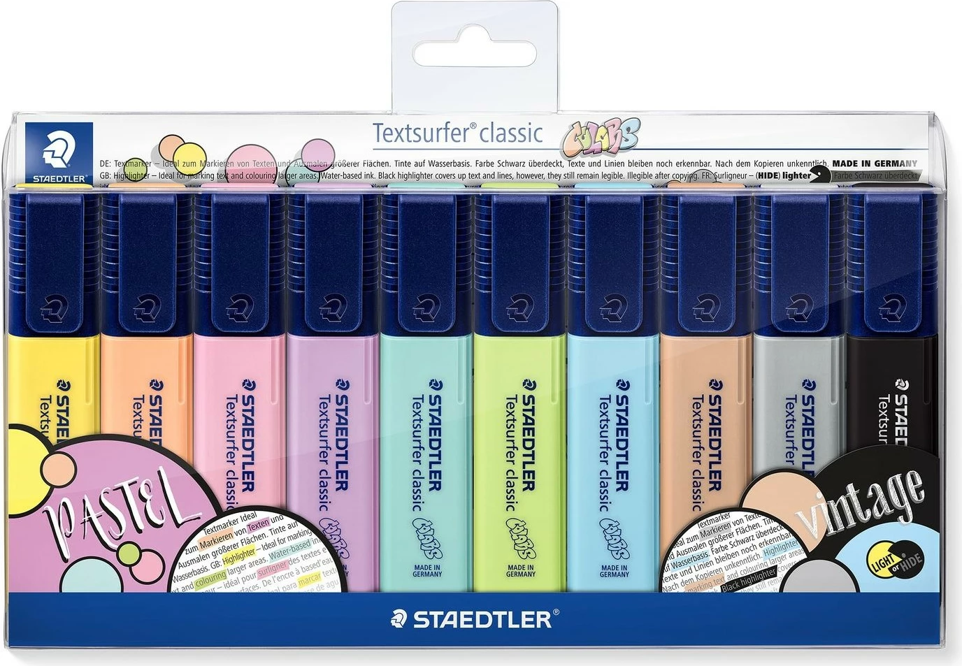 Set markera STAEDTLER 364 C, 10 copë, pastel, majë e pjerrët, tharje e shpejtë