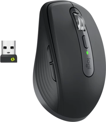Maus Logitech MX Anywhere 3S Business, wireless, silent click, Logi Bolt USB receiver, Bluetooth LE, 200–8000 DPI, bateri e rikarikueshme, grafit
