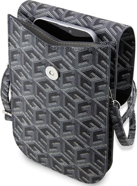 Çantë për celular Guess G Cube Stripe, lëkurë ekologjike, e zezë