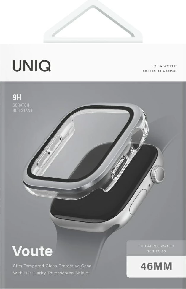 Mbështjellës UNIQ Voute për Apple Watch 10, 46mm, xham i temperuar, argjendtë