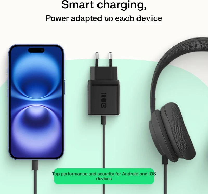 Karikues muri, Green Cell PowerSource Duo30 CHARB-GC-30AC-B, 30W, 1x USB-C PD + 1x USB-A, i zi