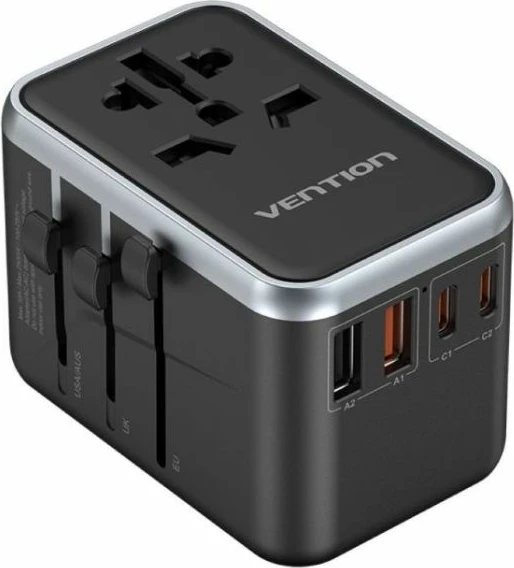 Adapter universal udhëtimi me karikues Vention 65W, i zi