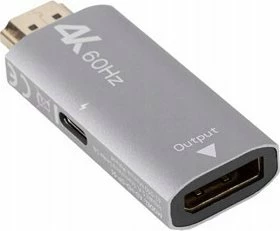 Adapter AV Lanberg AD-HD-DP-01 HDMI (M) në DisplayPort (F) 4K 60Hz, argjend, me furnizim USB-C