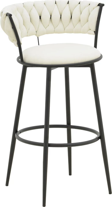 Karrige për bar Alkia, set prej 2 copë, stof ngjyrë ecru, këmbë metalike të zeza, 50x56x95cm