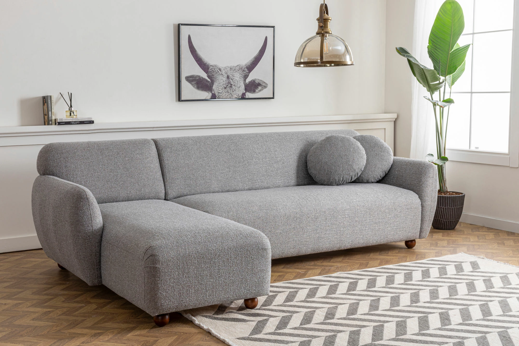 Kënd-sofë Atelier del Sofa, model Eddy Corner (CHL-3R), ngjyrë gri e çelët