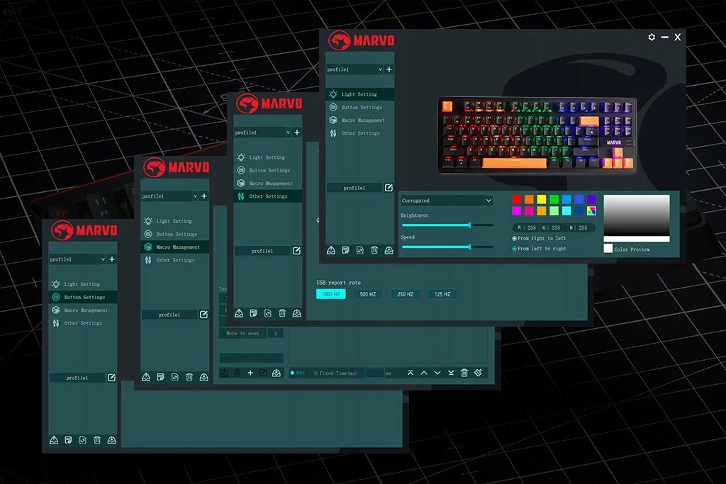 Tastierë mekanike Marvo Krone 87 KG901C EN, 87 taste (TKL 80%), Blue Switch, RGB, USB me kabllo 1.5 m, layout US, e zezë