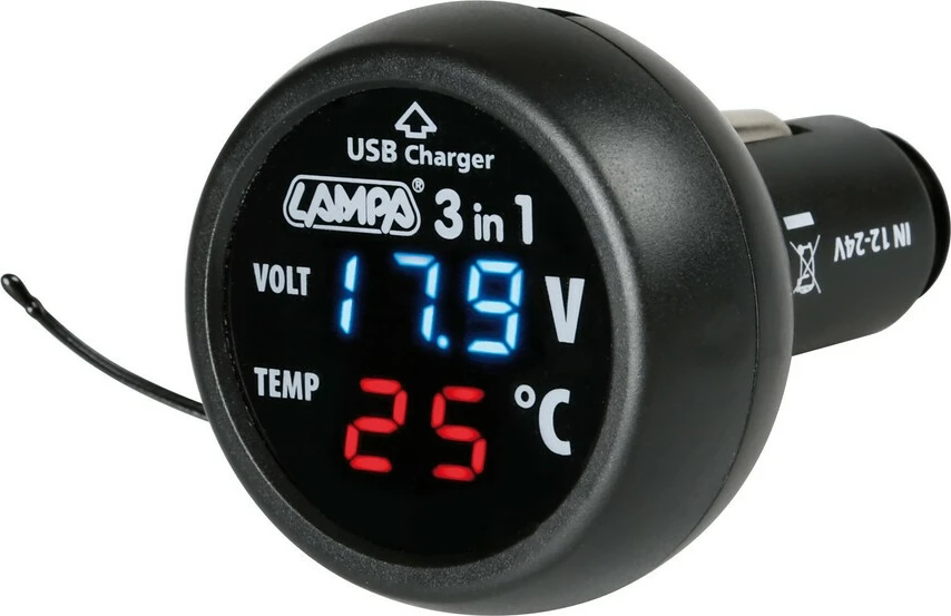 Prize Shume-funksionale 12/24v Termometer -9°c/+80°c+usb