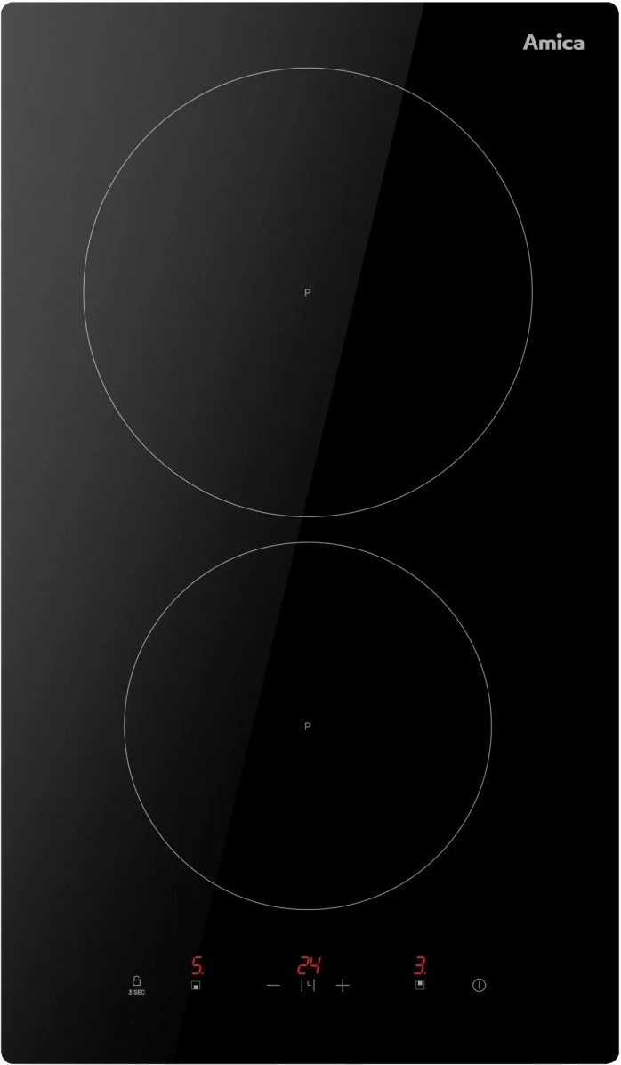 Pllakë induksioni, Amica, PI3520U, 2 zona, 30 cm, 3.7 kW, komandim me prekje, e integrueshme në nivel, e zezë