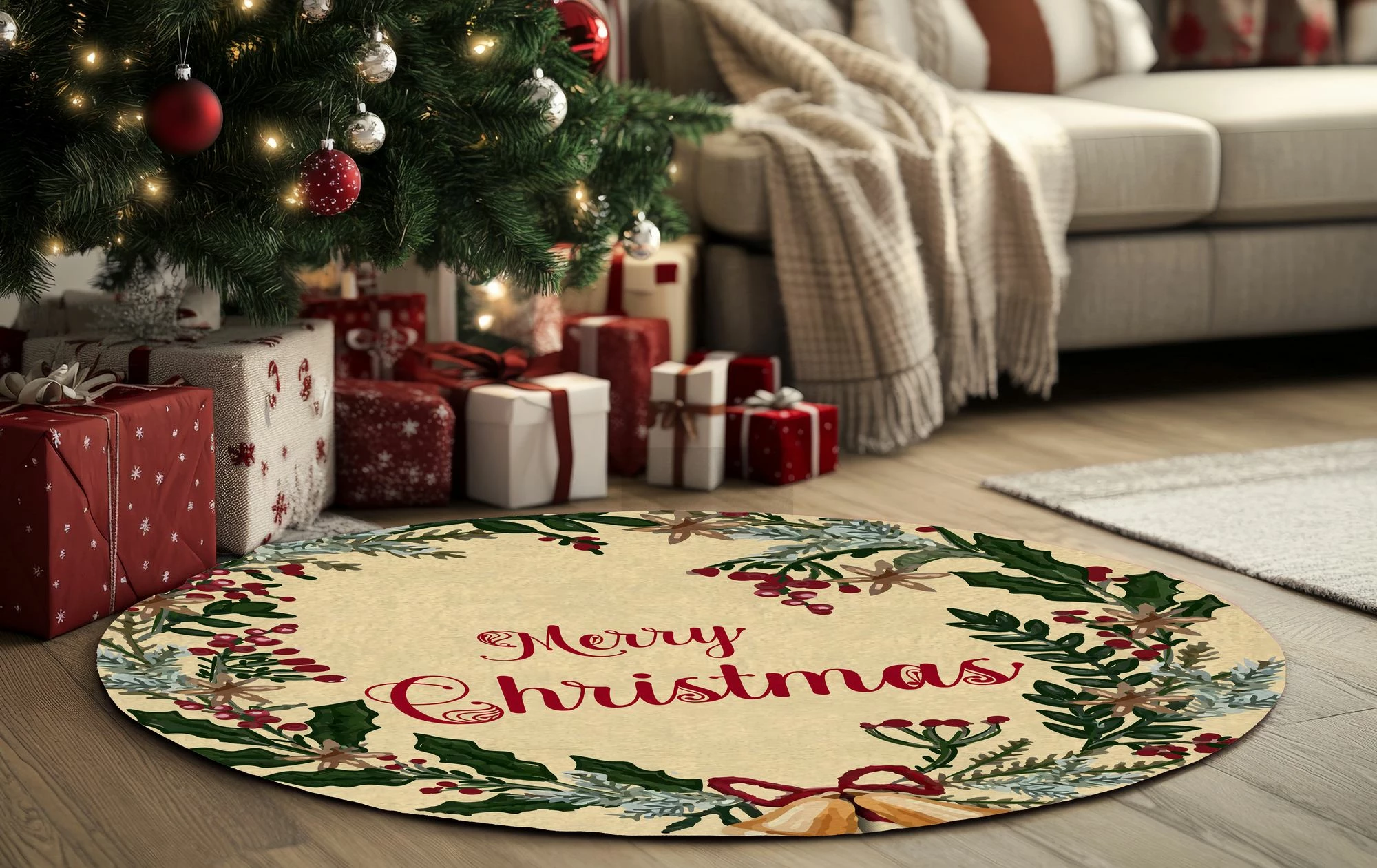 Qilim i rrumbullakët, tematikë Krishtlindjesh, shumëngjyrësh, 120x120cm, Conceptum Hypnose, Crp-Yrlk26-3