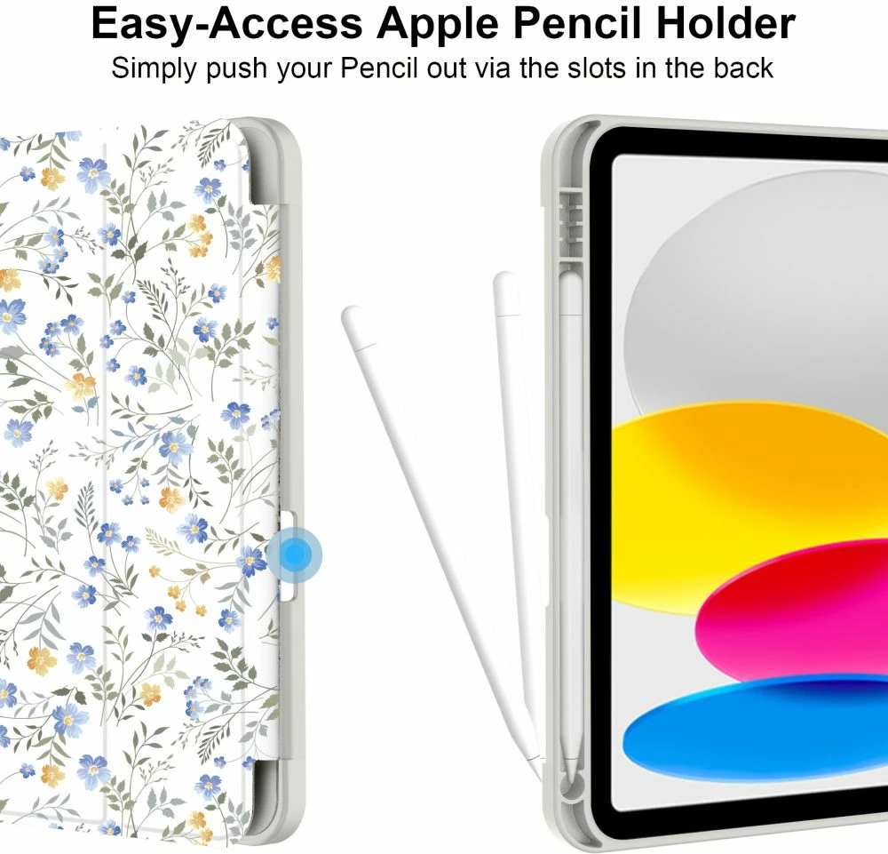 Mbështjellës për tablet Tech-Protect SC Pen Case për iPad 10.9" (10 gen.)/11" (11 gen.), Daisies with Leaves, Bardhë/Transparent