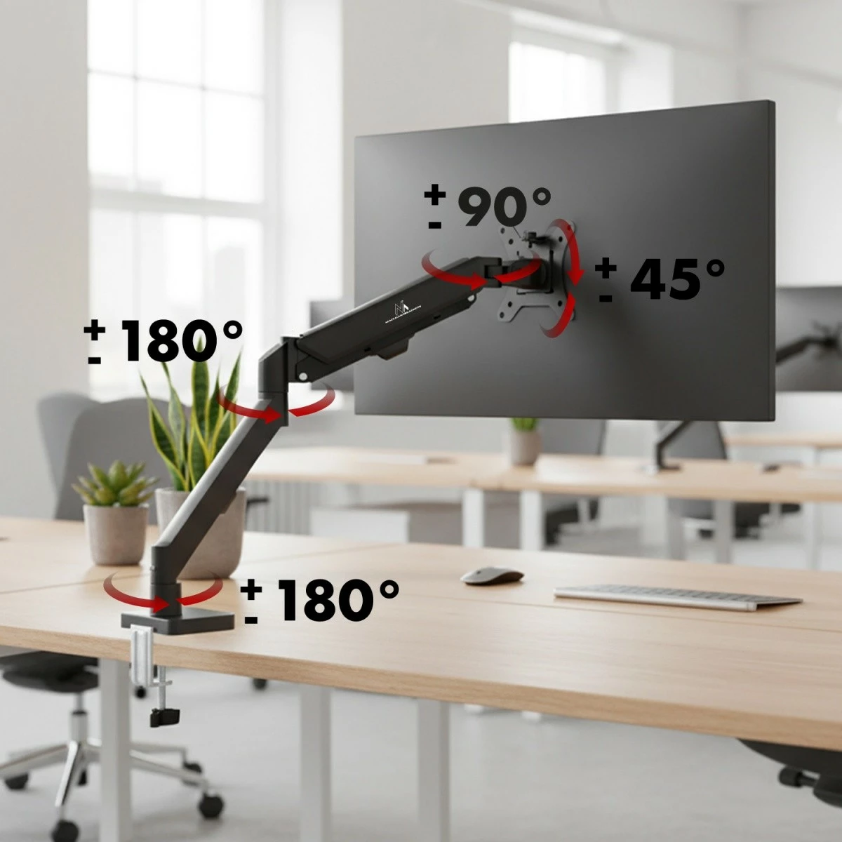 Mbajtës monitori, Maclean MC-133, 17-32", 2-10 kg, rrotullim 180°, anueshmëri 45°, VESA 75x75/100x100, tavoline, zi
