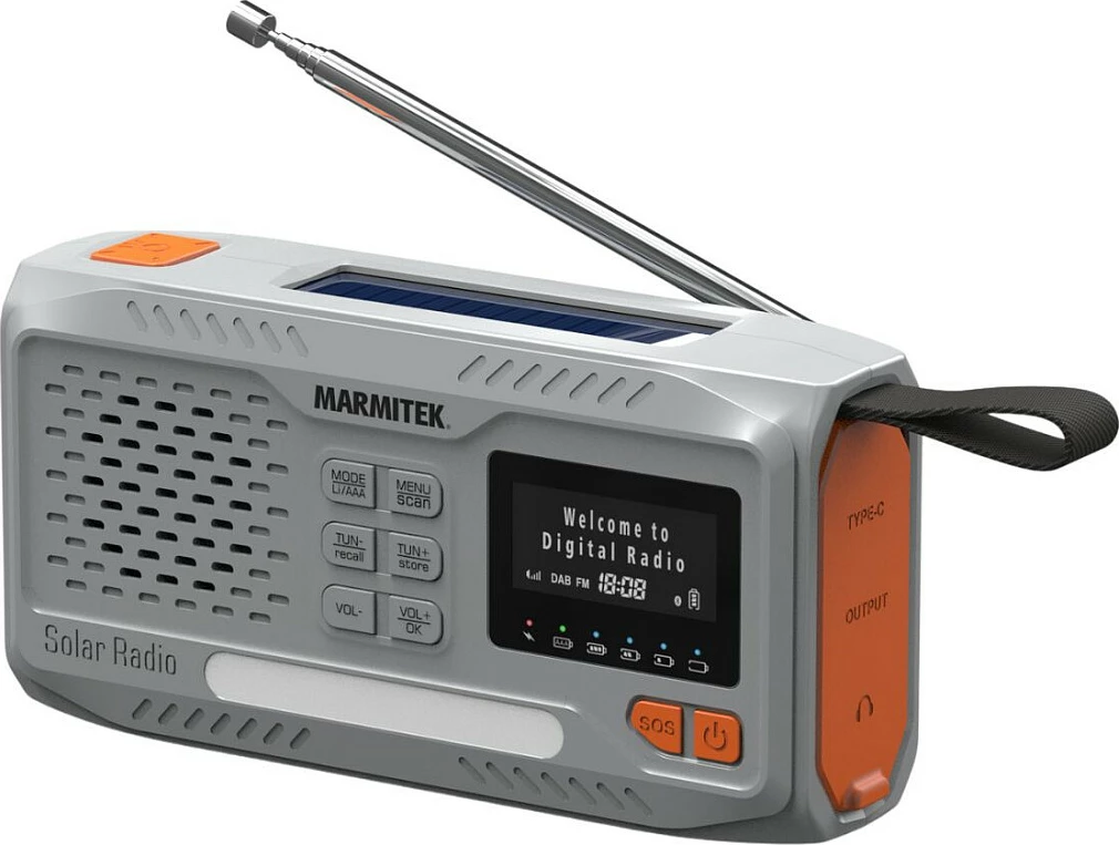 Radio portative Marmitek RESQ 100, DAB/DAB+ FM, Bluetooth 5.3, bateri 4500 mAh, gri e çelët