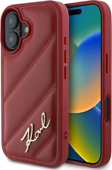 Mbështjellës Karl Lagerfeld Diagonal Quilted Script për iPhone 16, Kuq