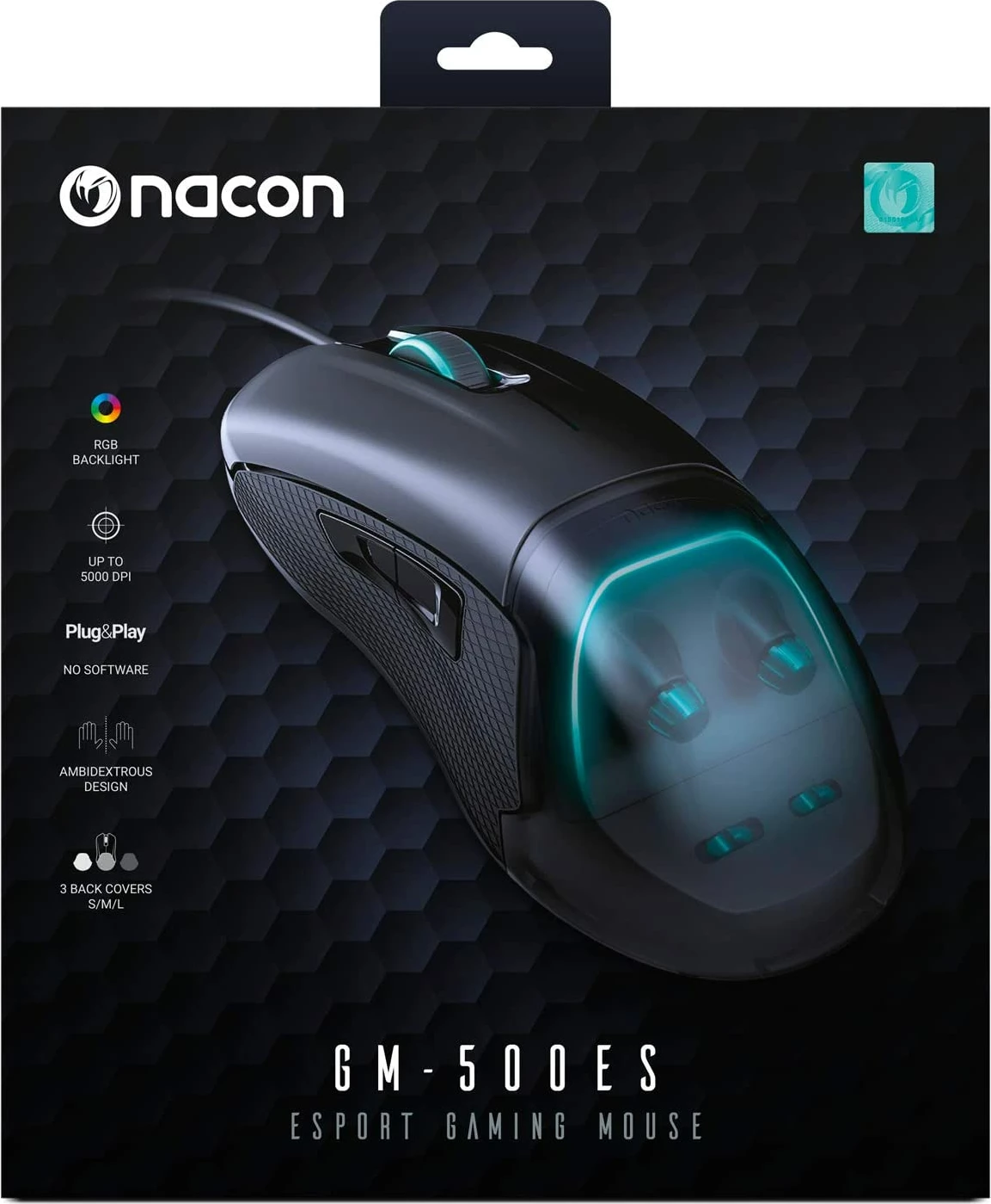 Maus gaming Nacon GM-500ES me kabllo, optik, RGB, deri 6400 DPI, i zi