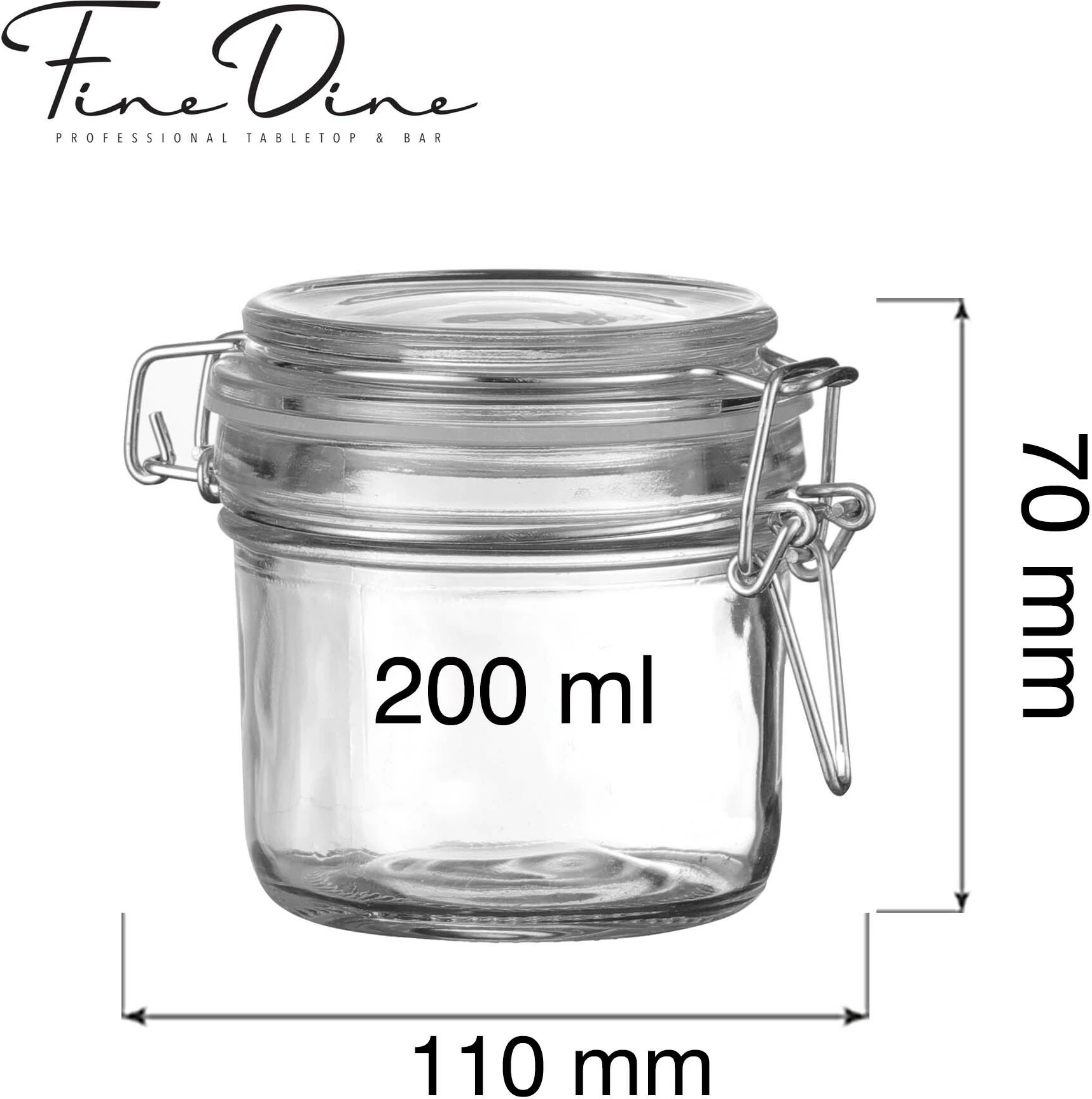 Kavanoz qelqi me kapak me kapëse Fine Dine Vision 425091 200 ml transparent