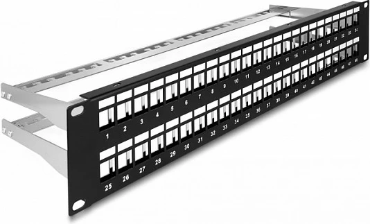 Patch panel Keystone DeLOCK 19", 48 porta, 2U, e zezë