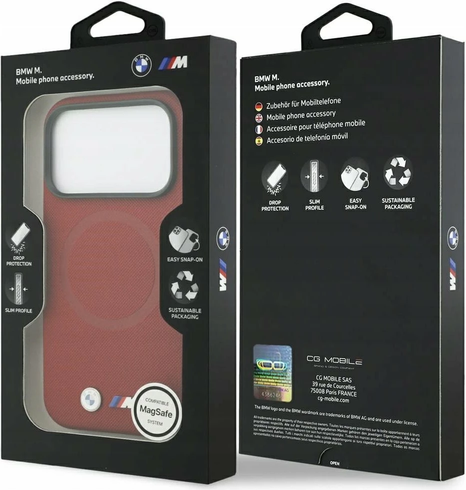 Mbështjellës BMW M FW Metal Logo MagSafe për iPhone 17 Pro, i kuq