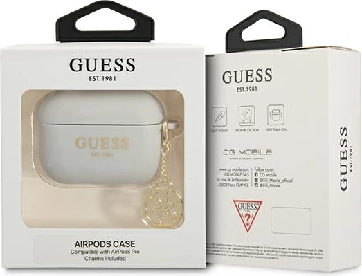 Mbështjellës Guess për AirPods Pro, Charm 4G, silikon, gri