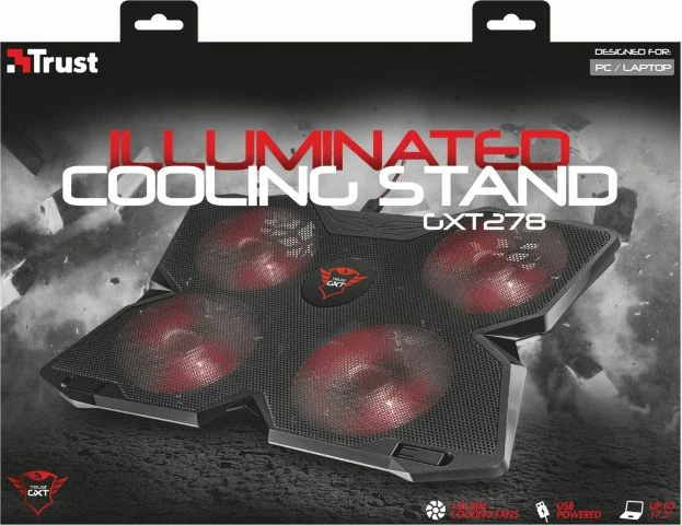 Pllakë ftohëse për laptop Trust GXT 278 Yozu 17.3", 4x120mm, USB hub, e zezë