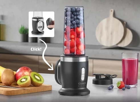 Blender wireless CASO Click & Blend 3622 240W, shishe Tritan 500ml BPA-free, 14,000 rpm, USB-C, bateri Li-ion e heqshme, zi mat/inoks, set me kabllo + kapak to-go