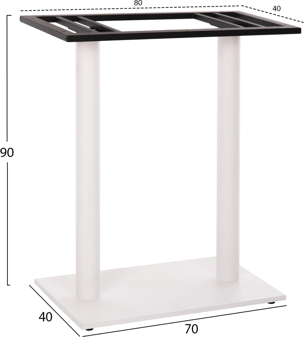 Baza e tavolinës për bar, lartësi mesatare, metal i bardhë mat, 2-pilare, 40x80x90 cm