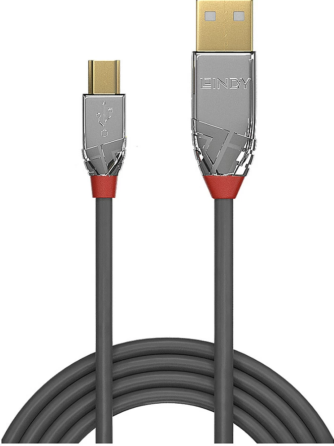 Kabllo USB LINDY Cromo Line, USB-A në Mini-USB B, 2m, USB 2.0, 480Mbps, Gri