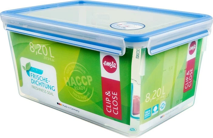 Enë plastike Emsa CLIP & CLOSE 8.2L, transparente/blu