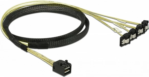 Kabllo DeLOCK 85685 Mini SAS HD SFF-8643 në 4x SATA, 1 m, e zezë/verdhë